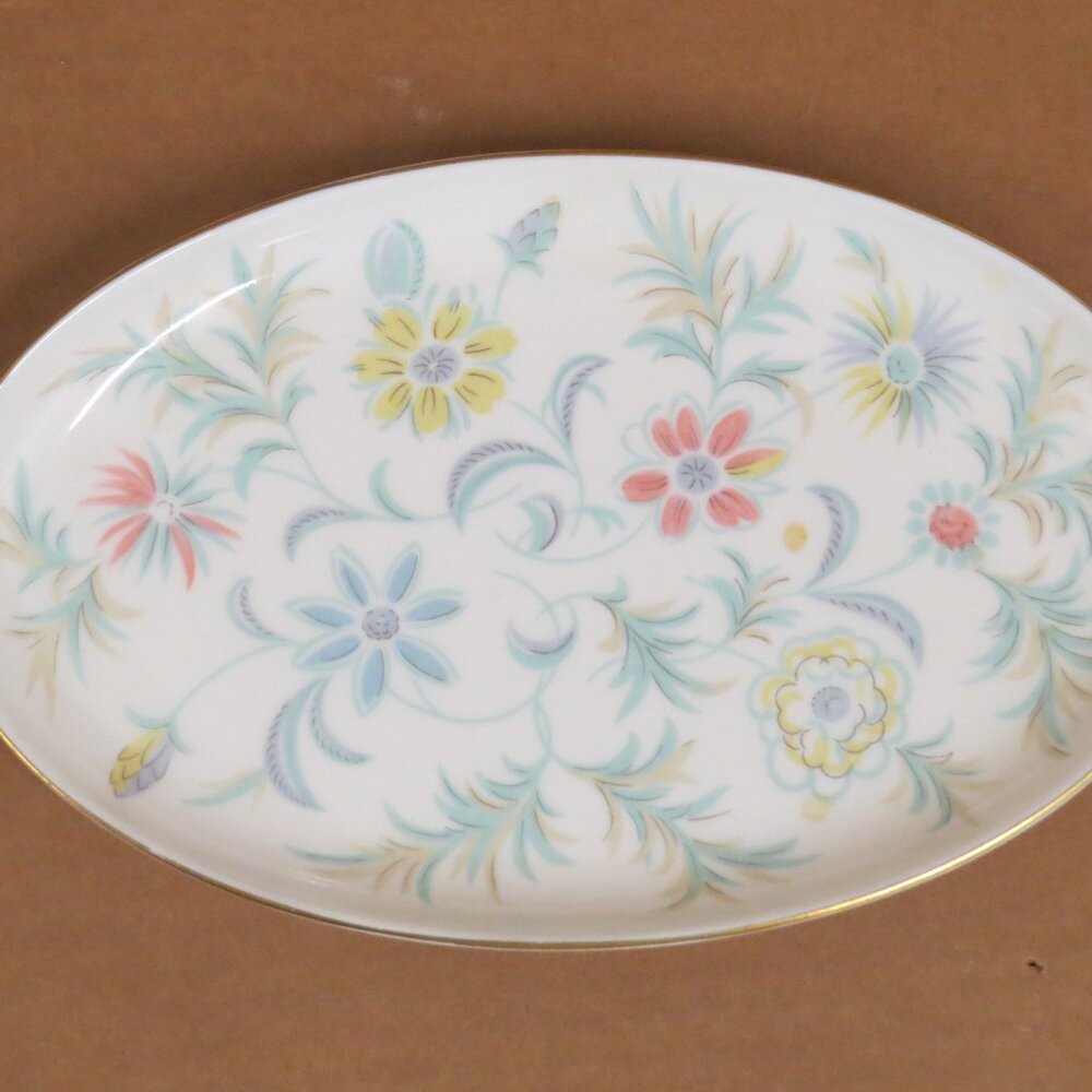 Vintage Bone China Minton VANESSA Oval Relish Trinket Dish 8.5" Floral Pattern